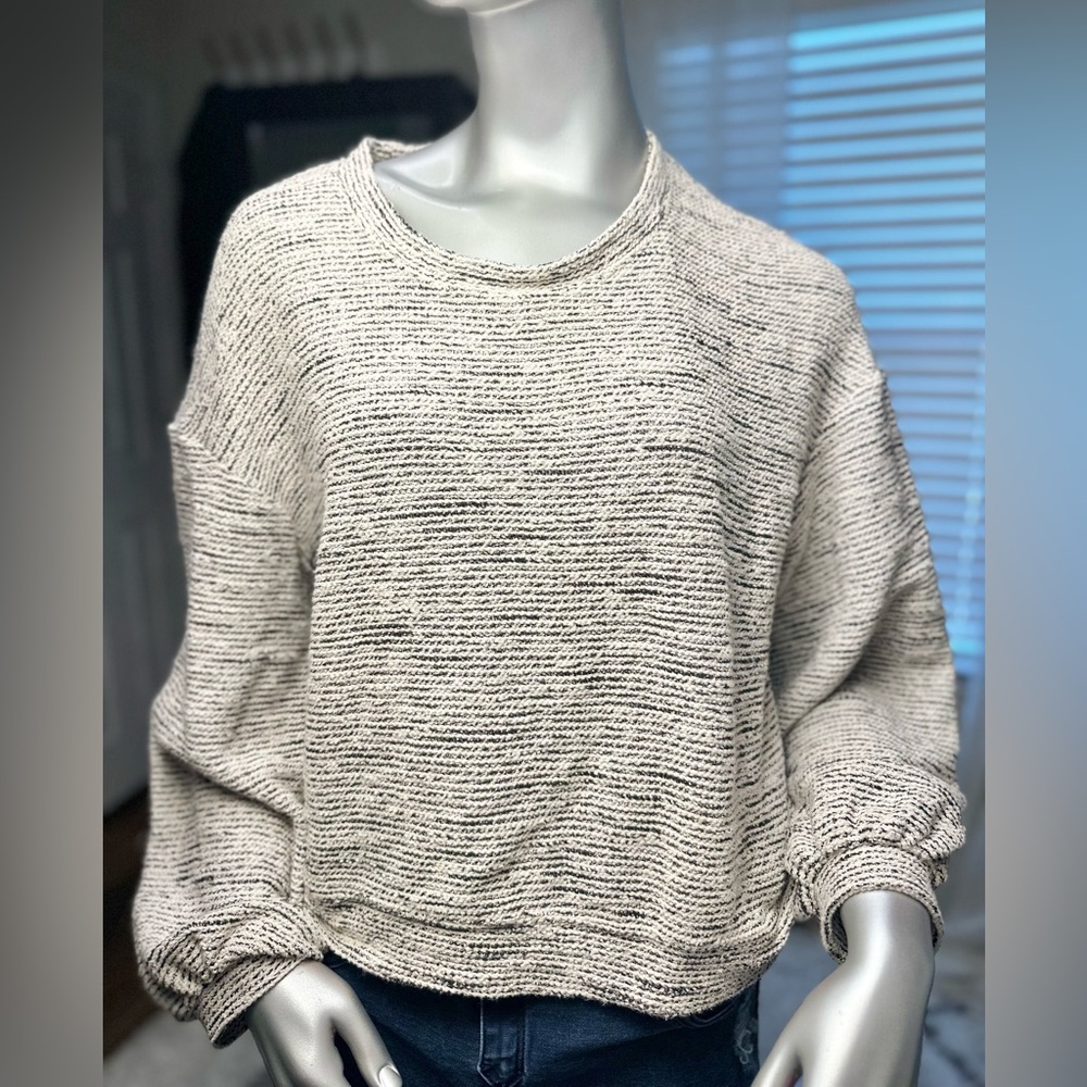 Madewell Texture & Thread Gray Cotton Cropped Sweater Balloon Sleeves Medium
